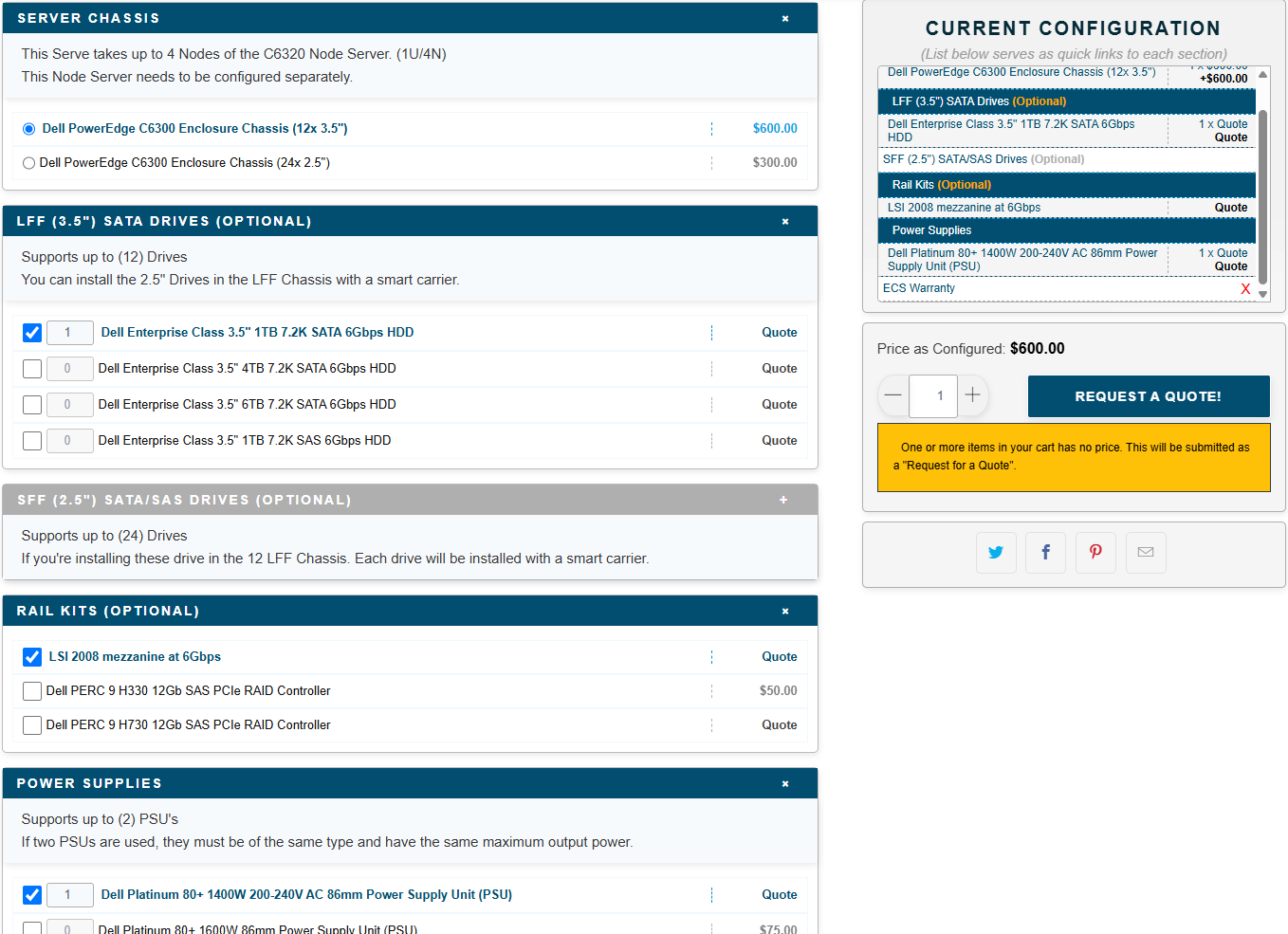 Custom Shopify configure-to-order server workflow with component sections, current configuration, price as configured, and add to cart controls