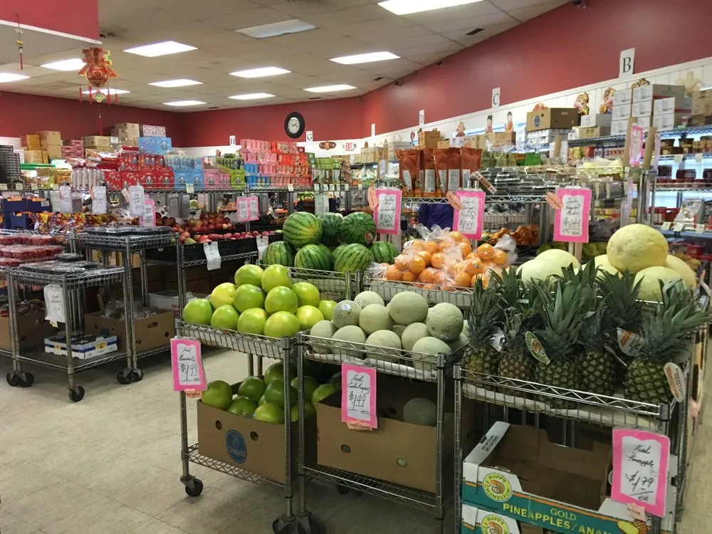 Fresh produce display inside Tran's Market